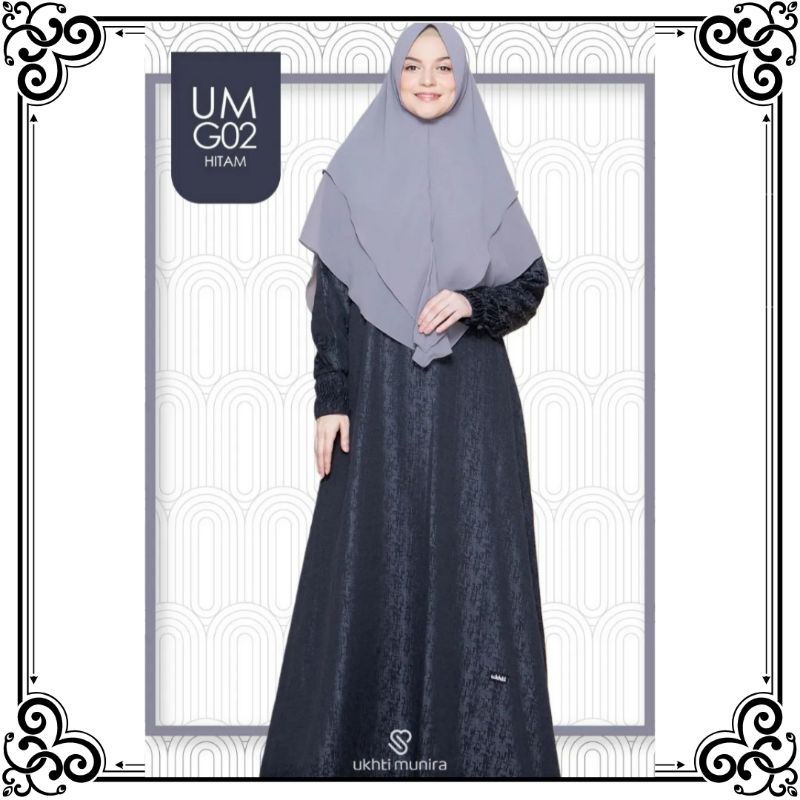 Ukhti Munira UMG02 Gamis Terbaru 2022 Model Baju Pesta Simple Mewah Dress Muslim Warna Hitam Bahan J