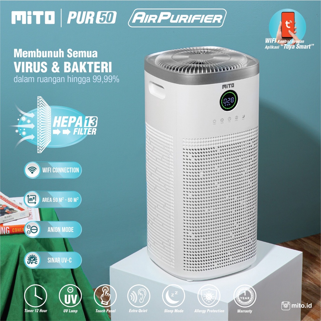 Air Purifier MITO PUR 50 HEPA13 Filter Alat Pembersih Udara Smart