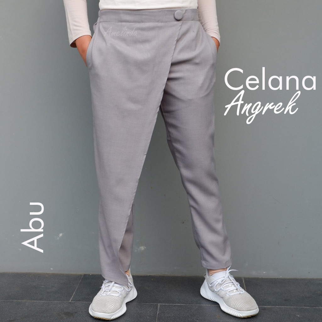 Celana kain wanita / loose pants gaya kekinian model anggrek  dengan  2 layers bagian depan dan ping