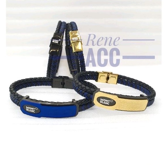 Gelang Montblanc kulit Pria Gold Hitam Anti karat