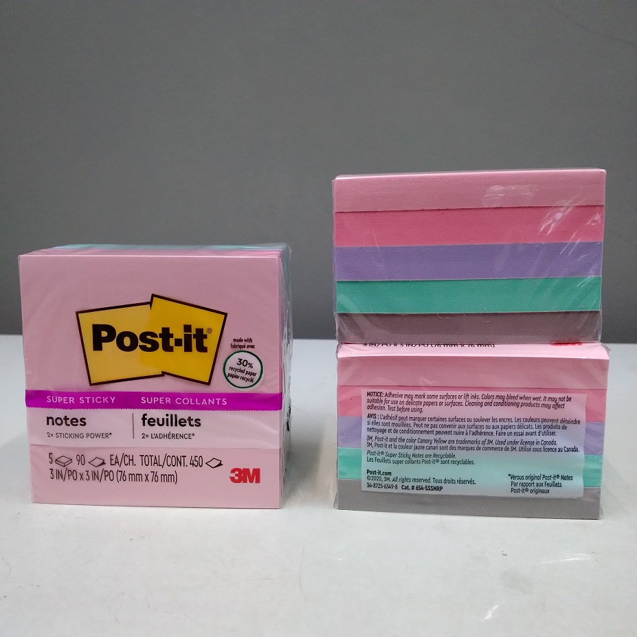 

3M Post It Super Sticky Notes 654-5SSNRP Super Collants 3inch x 3 inch