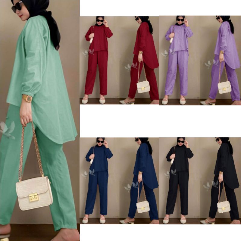 SETELAN WANITA TERBARU SET KEMEJA WANITA ONE SET POLOS HIJAB FRIENDLY FH