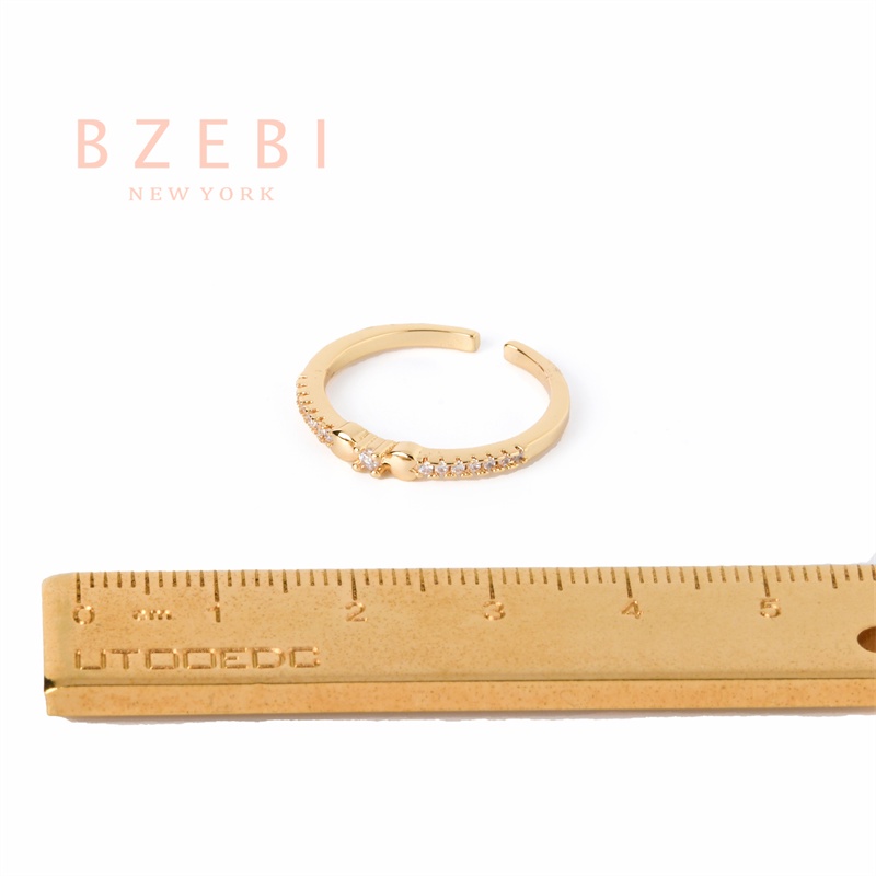 Bzebi Cincin Emas 18k Model Terbuka Anti Karat Hias Berlian Gaya Korea Dengan Kotak Untuk Wanita 54r