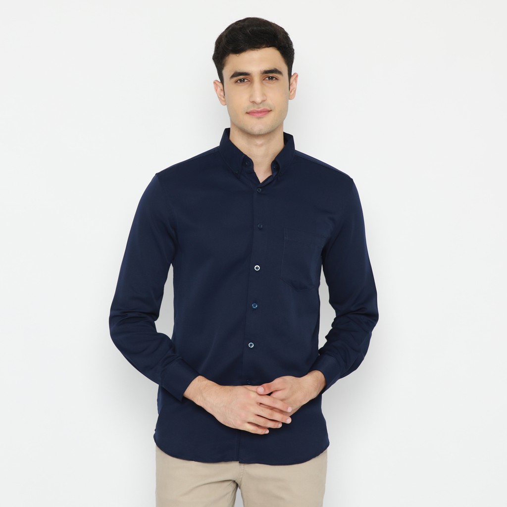 Platini Kemeja Pria Lengan Panjang Polos Polinosic Navy 66104 / Ramayana Jatinegara
