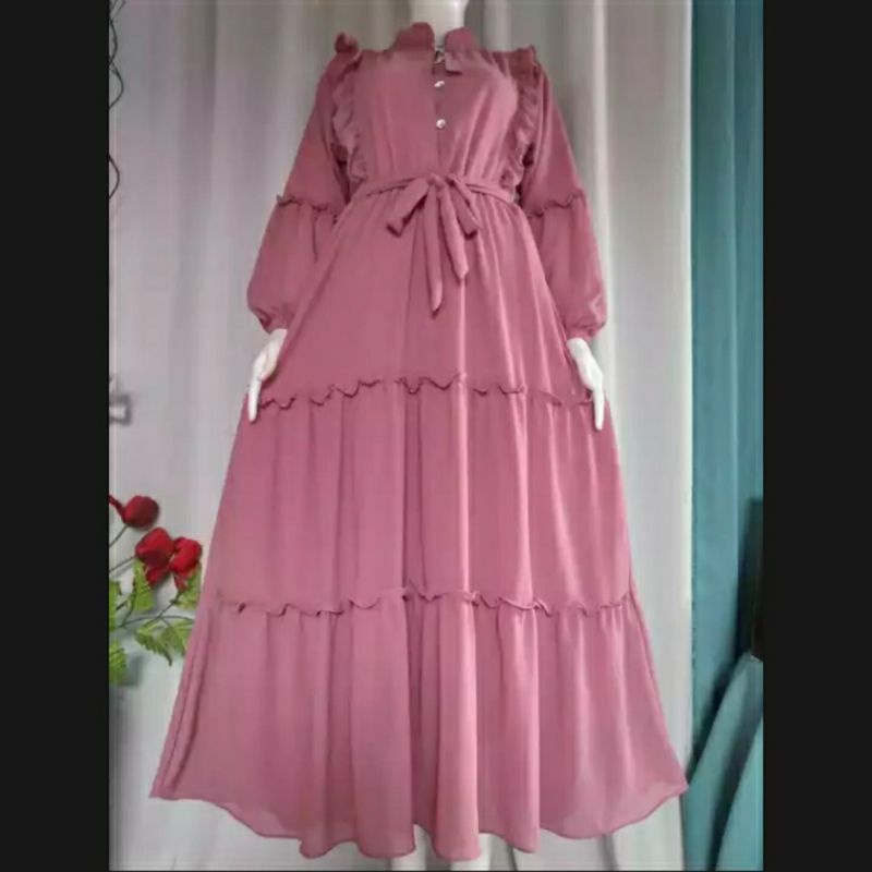 Gamis polos ceruty 3 susun full puring