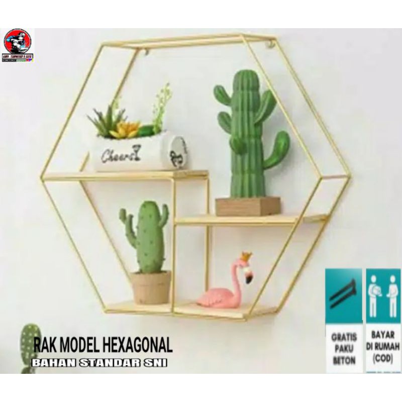 Rak dinding besi hexagonal dekorasi dinding