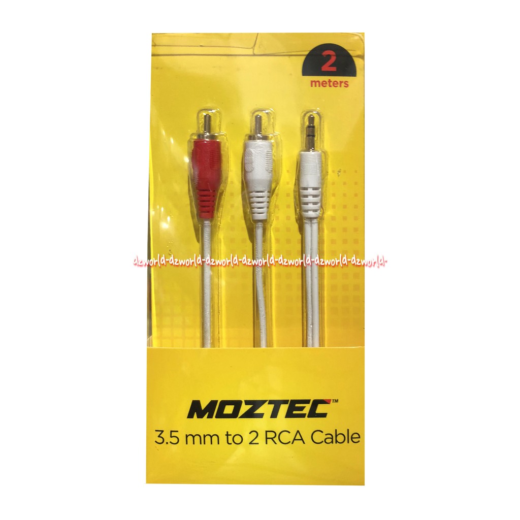 Moztec 3.5 mm To 2 RCA Cable Kabel 2 meter digunakan untuk mengkoneksikan perangkat audio