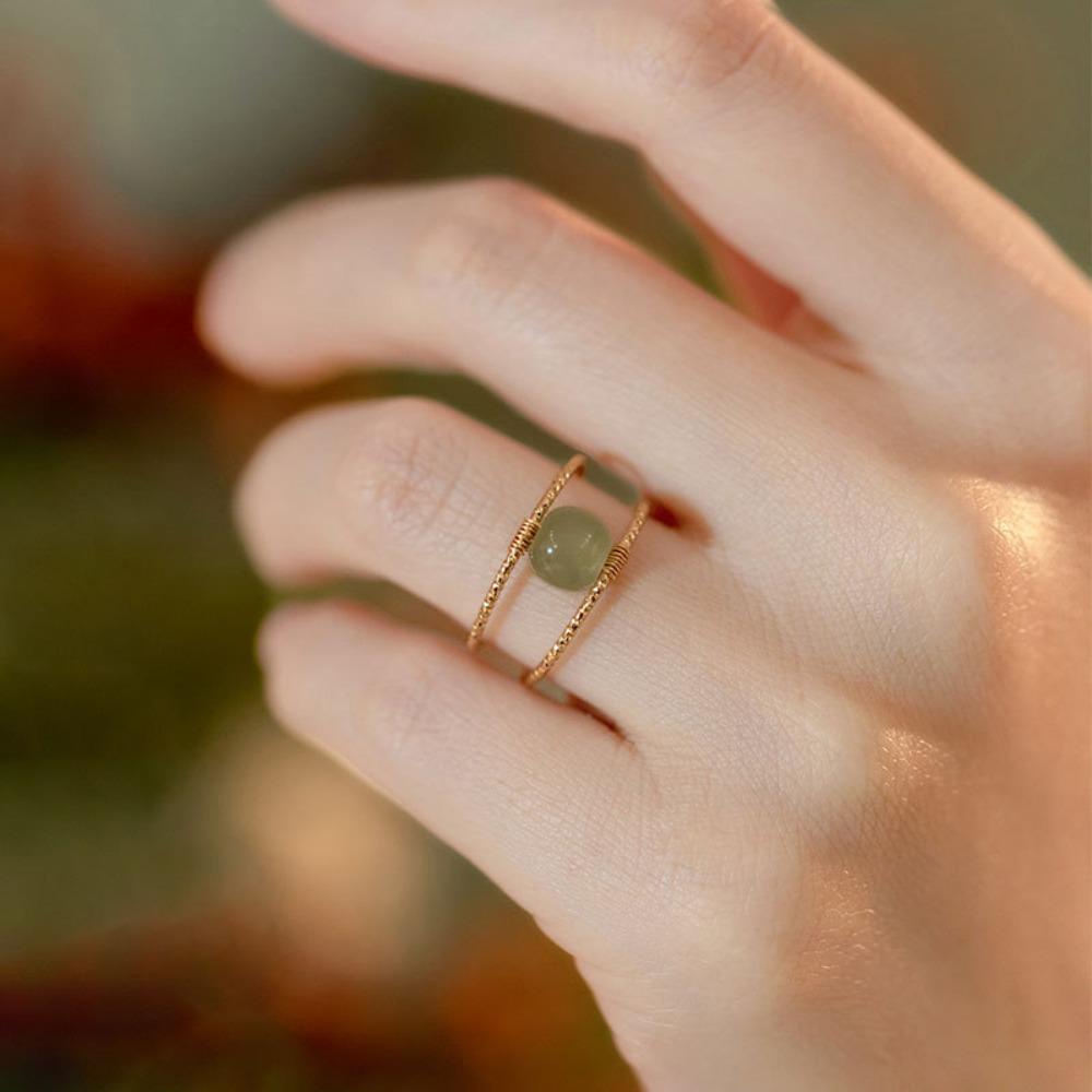 Mxbeauty Cincin Giok Fashion Retro Mutiara Hadiah Pesta Perempuan Pria Tembaga Terbuka Ring