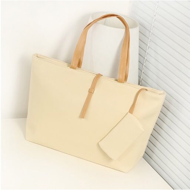 tas totebag hitam jinjing besar plus dompet kecil hitam kulit simple