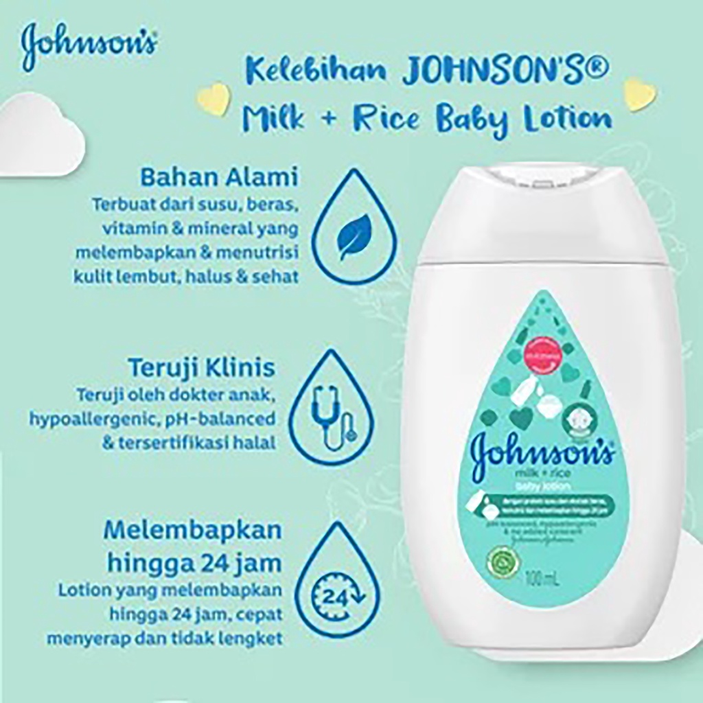 Bisa COD Johnsons Baby Lotion Milk + Rice 100 ml &amp; 200 ml - Johnsons Lotion Milk + Rice - Krim Bayi Losion Ba