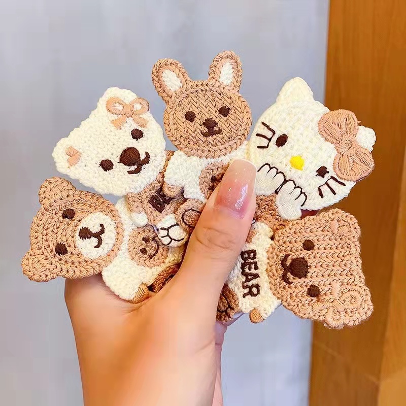 Jepit Rambut Rajut Varian Motif Teddy Bear Lucu Fashion Korean Style