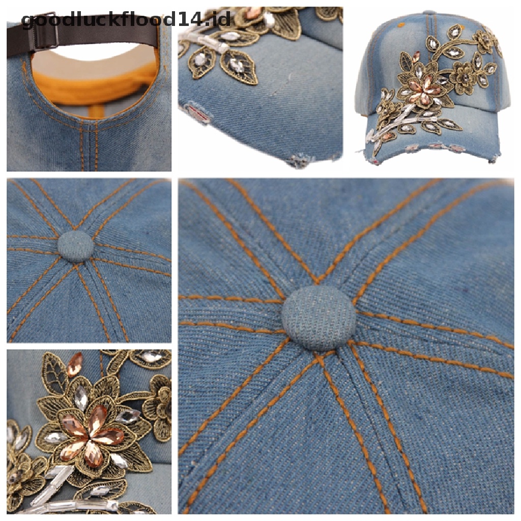 [OOID] Fashion Women Men Rhinestone Crystal Denim Hat Bling Baseball Caps Adjustable ID
