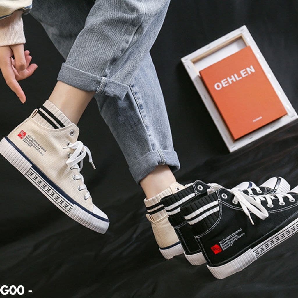 SNEAKERS MODEL HITAM BEIGE BAHAN KANVAS GAUL DAN HITS KUALITAS IMPORT ADA LIST WARNA G00