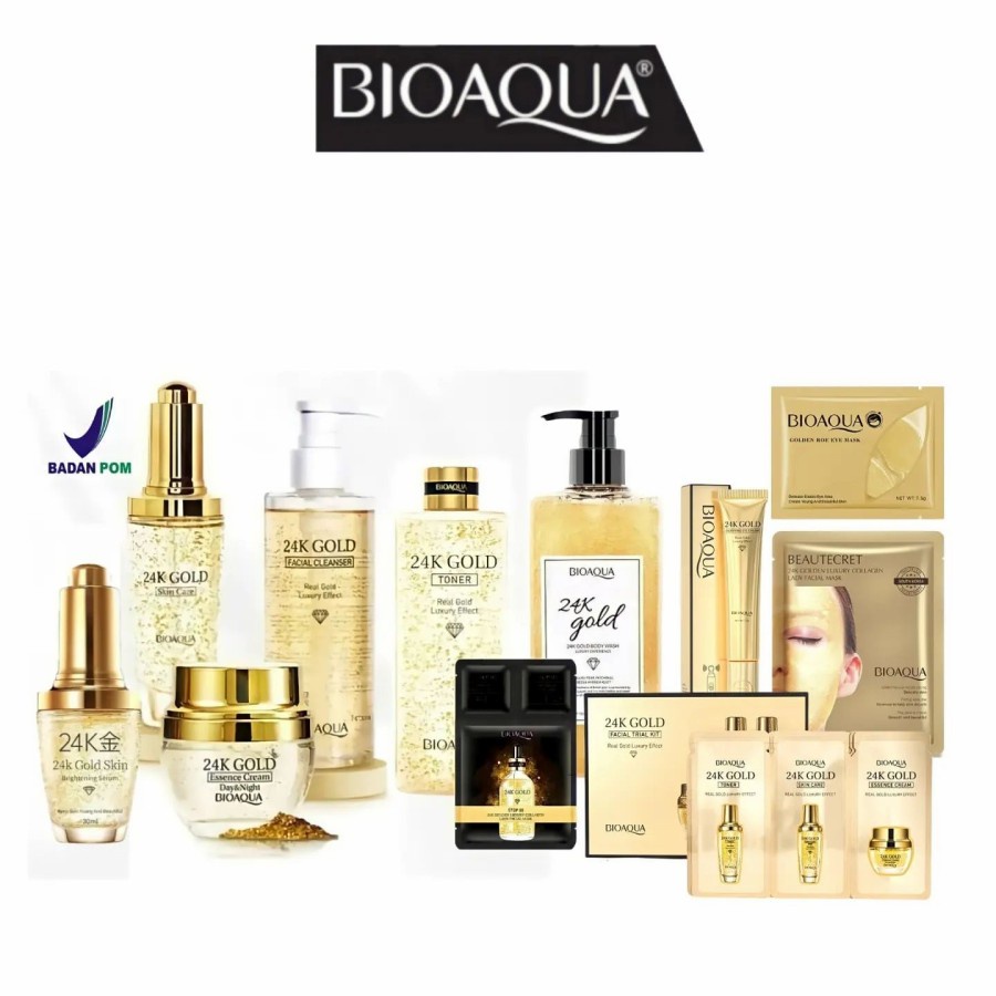 BPOM BIOAQUA 24K Gold Skin Brightening Serum Essence Cream /Facial Wash /Body Wash /Eye Cream /Facial Mask /Toner