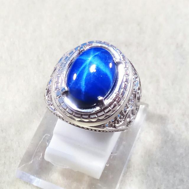 CINCIN BATU AKIK PERMATA AMERICAN STAR BLUE 6 STAR MEWAH BERKELAS