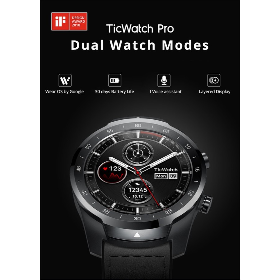 Mobvoi - Ticwatch Pro Smartwatch Wear OS 1.4" AMOLED + LED Display