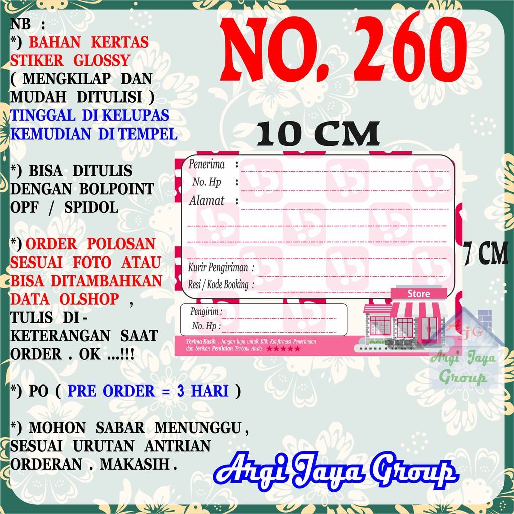 

Stiker Pengiriman - Sticker Alamat Olshop Murah Nomer 260 - 10x7 cm - Glossy