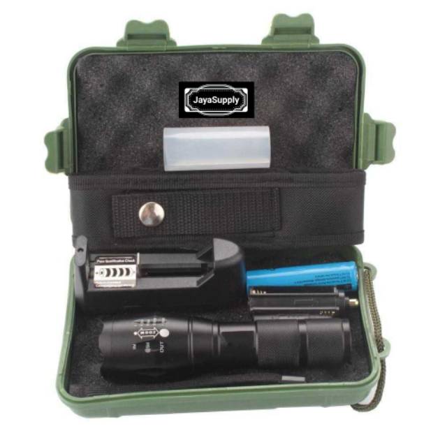 Senter LED E17 Cree XM-L2 Camping Gunung XML2 Super Terang 10.000 Lumens Paket Lengkap Anti Air