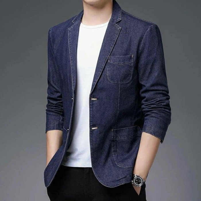 Blazer Pria Dewasa Terbaru Kekinian Blazer Denim Sean - Navy Bhn Denim Jeans Slim