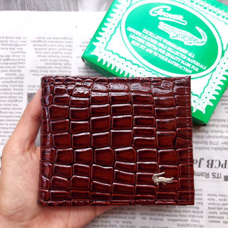 Dompet Pria Murah Cowok Pendek Lipat Motif Buaya Coklat Fashion