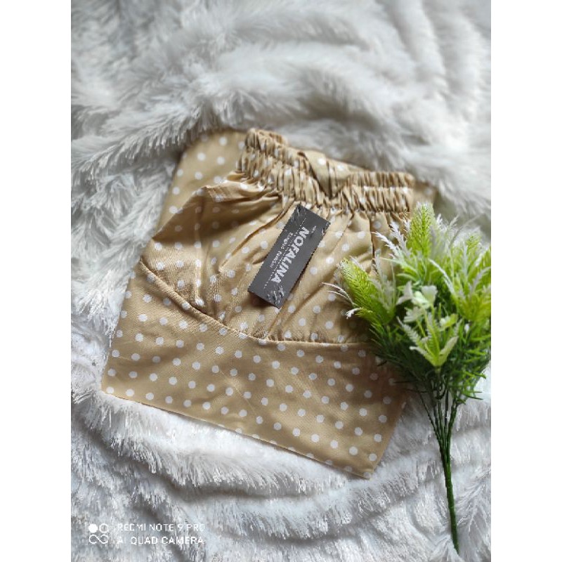 ROK PAYUNG LEBAR/ROK KATUN PANJANG/MOTIF PULKADOT-Crem