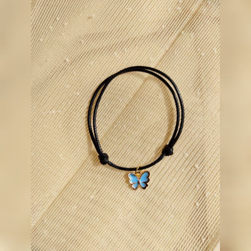 Gelang Charm Kupu kupu Biru Tali Waterproof Bisa Couple