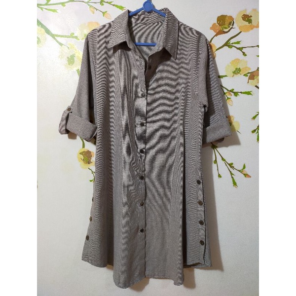 Dress Atasan Kerah Abu Polos Aksen Kancing Lengan Panjang Skoder Real Pict Foto Asli Baju Atasan Blo