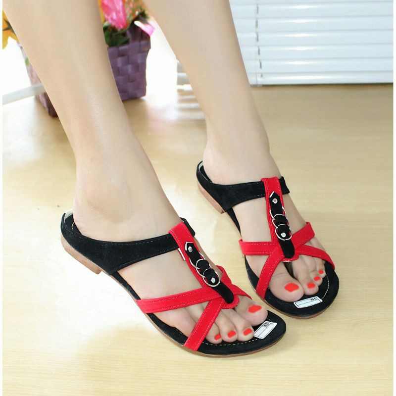 Sandal Flat Sandal Jepit Silang Ring Tiga Beludru