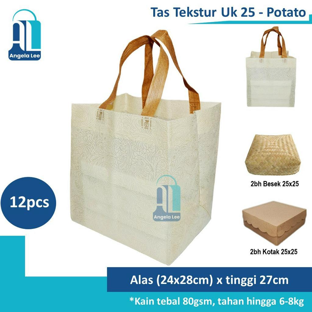 12pcs Tas Kain Spunbond Motif Tekstur Timbul Mewah muat 2box 25x25 Hijau Bunga Hajatan Syukuran