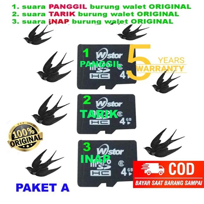 SUARA PANGGIL, TARIK, INAP BURUNG WALET ORIGINAL 3 SUARA 3 micro sd masing&quot; 4gb