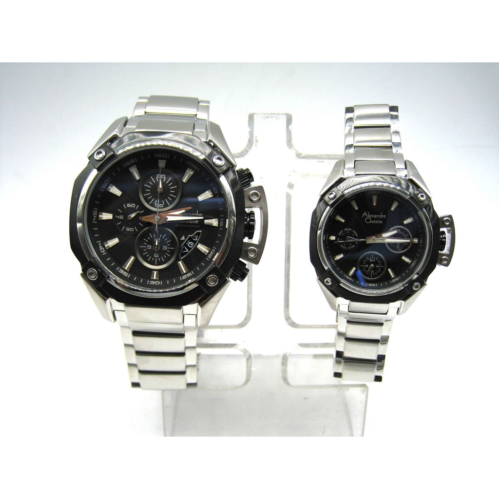 ALEXANDRE CHRISTIE WATCH AC 6225 COUPLE SILVER BLACK ORIGINAL