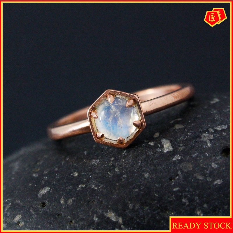 [Ready Stock]Simple Fashion 18K Gold Moonstone Ring