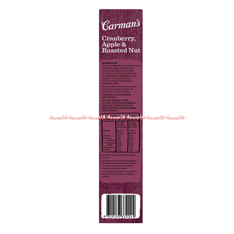 Carman's Crunchy Oat Clusters Cranberry Apple Honey Roasted Nut Carmans Chunks Of Real Fruit Sereal Oats Carman Karman