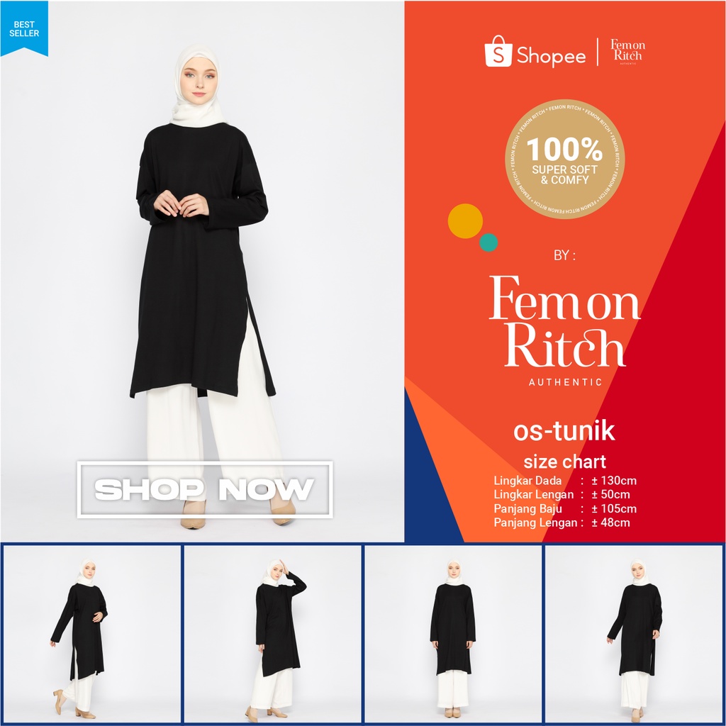 Tunik Wanita Kaos Muslimah Oversize LD 130 Hitam FemonRitch