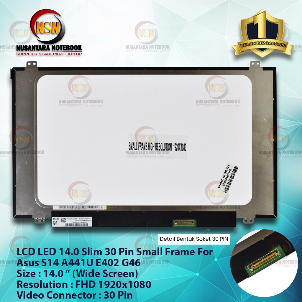 LCD LED 14.0 Slim 30 Pin Small Frame Asus S14 A441U E402 G46 Full HD