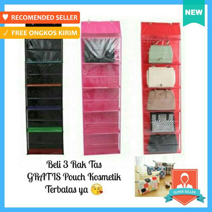 rak tas gantung resleting 5 susun - tempat tas anti debu - tempat penyimpanan