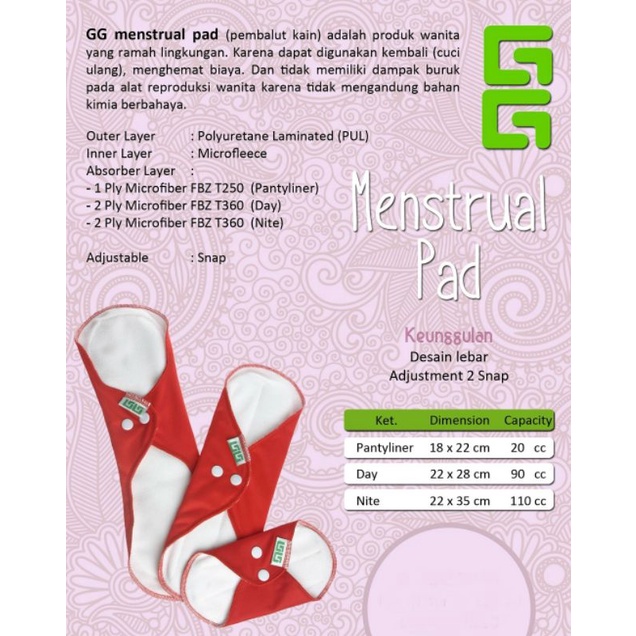 GG Menstrual Pad / Pembalut Kain Cuci Ulang / Pembalut Kain Sehat