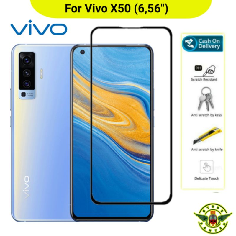 Tempered Glass Vivo X50 Full Layar - Tg X 50 Warna 3d 9D 5D Anti Gores kaca Gorila Cover Full Lem