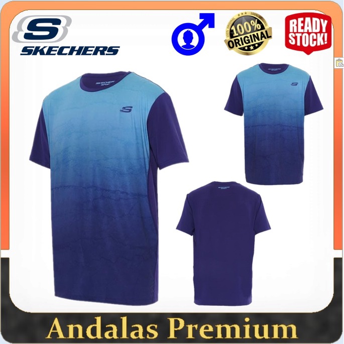 Baju Olahraga Pria SKECHERS ORIGINAL WMN MX TIE TEE  Warna : Light Blue Gradation Navy