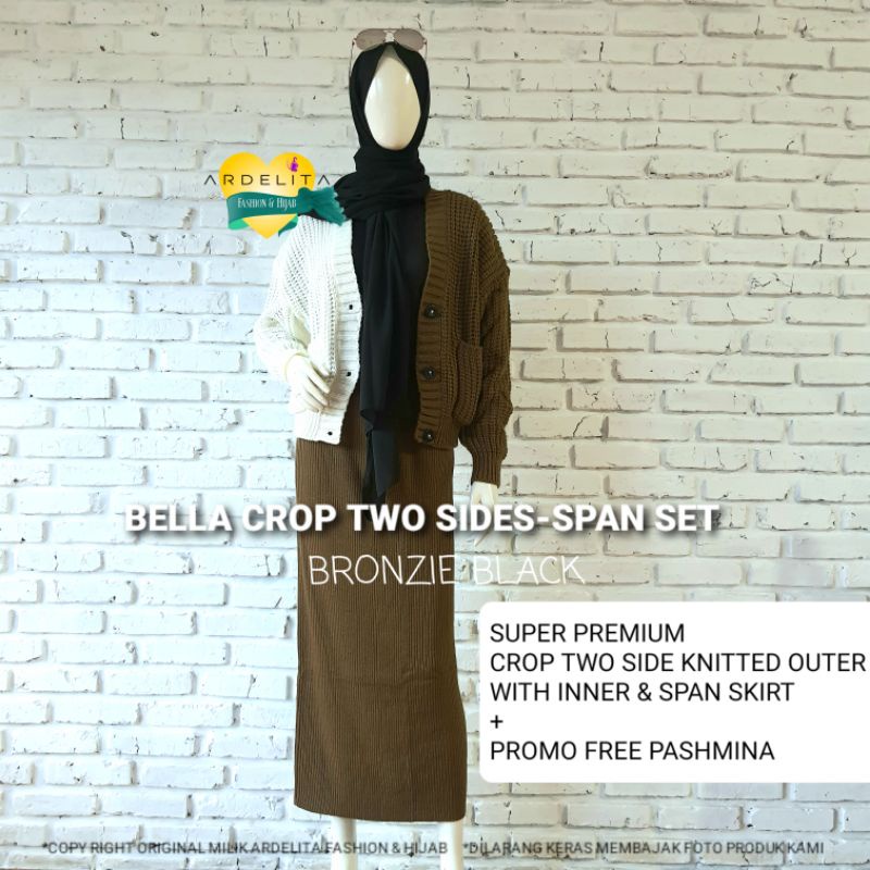 SATU SET HEMAT LENGKAP BELLA CARDY 2 SIDE SPAN RAJUT/OOTD HIJAB SELEGRAM SETELAN ROK WANITA