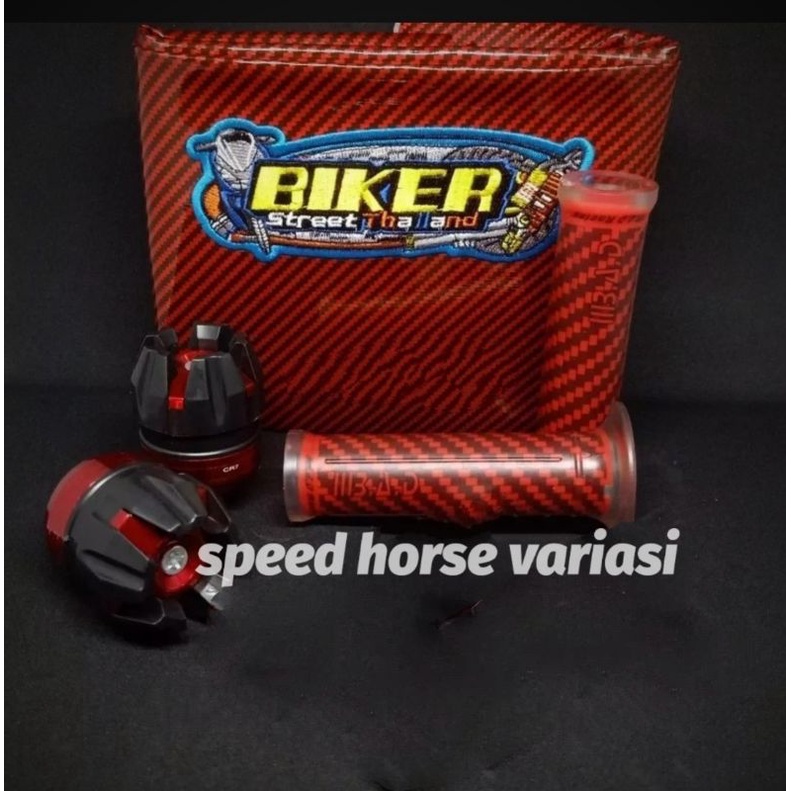 Paket 3item Handgrip bad karbon+kulit jok biker+Jalu as roda depan Universal