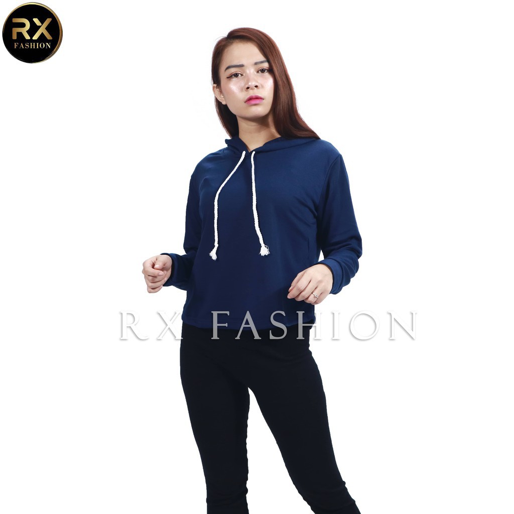 SWEATER GLOW CROP BASIC POLOS HOODIE TALI SERUT - FASHION SWEATER WANITA 1R