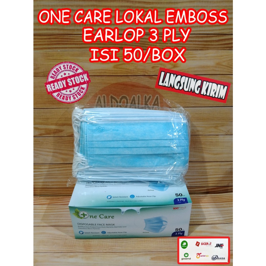 Masker Local 3ply isi 50 Pcs Earloop NeCare Indonesia Emboss Kemenkes