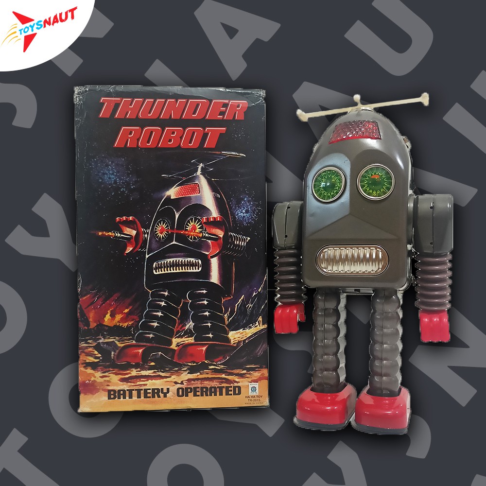 Ha Ha Toy Tin Toys / Tin Toy Thunder Robot Japan Space Vintage Black