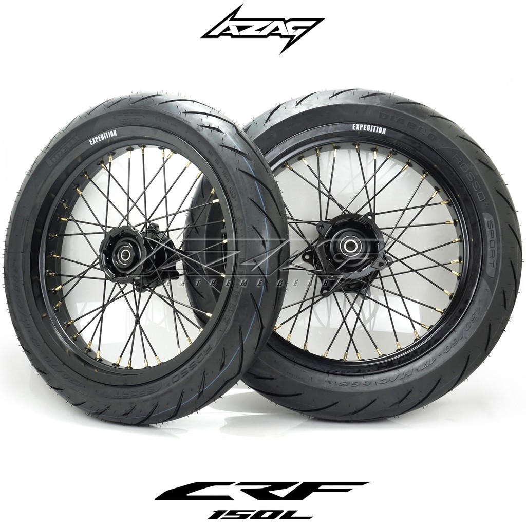 BAN SET SUPERMOTO CRF TROMOL CNC BLACK BAN PIRELLI DIABLO
