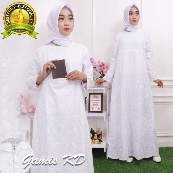 Harga Gamis Putih Katun Paris/Gamis Ihrom/Perlengkapan Haji - Putih M Elegan