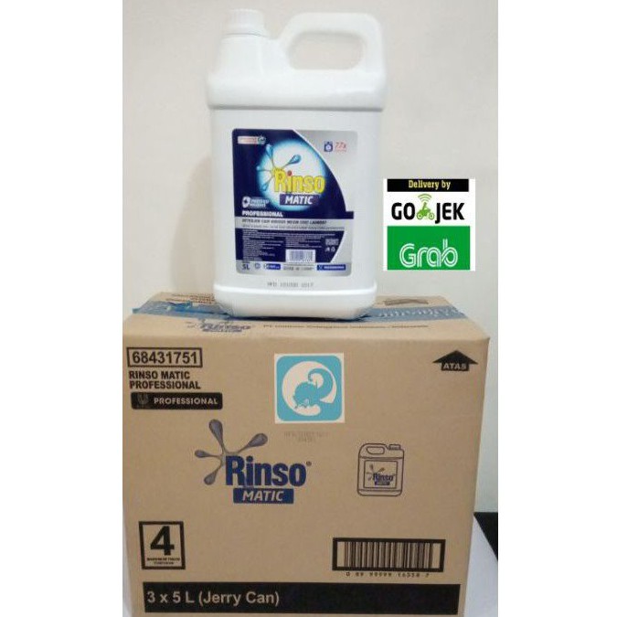 Rinso cair Matic 5 Liter Anti batcterial Virus 99.99% 1 DUS ISI 3 Jerigen
