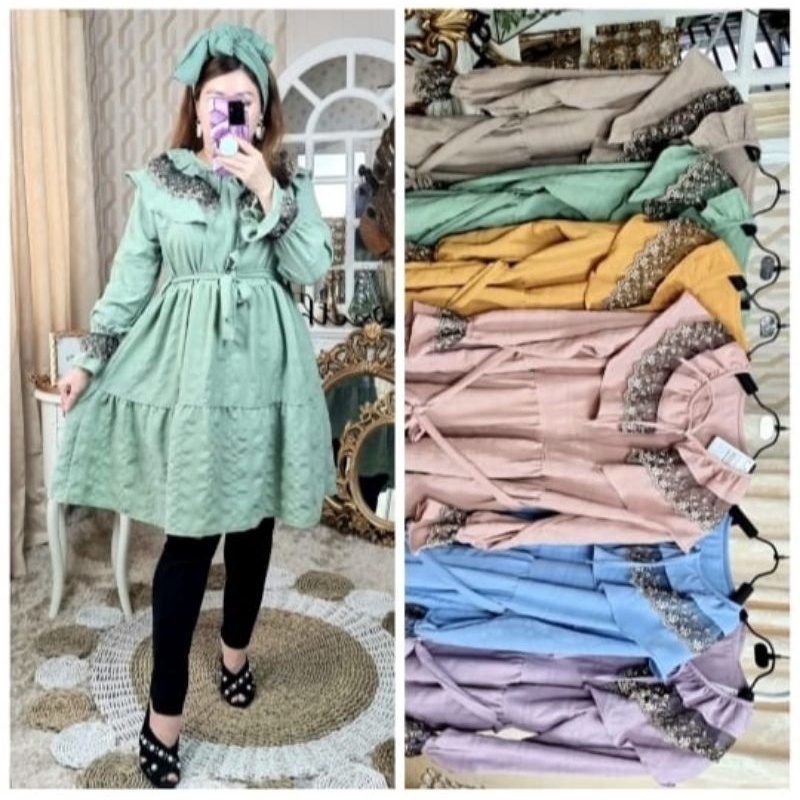 Meijiwang || Tunik Meijiwang Crinkle Renda || tunik busui || baju kekinian || baju mewah