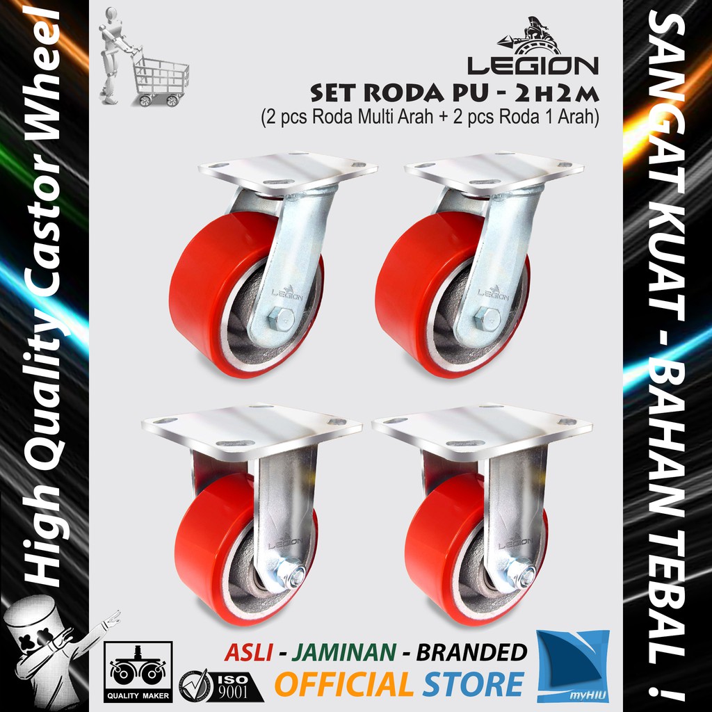 Set Roda Lori Isi 4 pcs 5&quot; inch / 125 mm Roda Besi-PU Caster Troli - Trolley Castor Set 2H2M LEGION