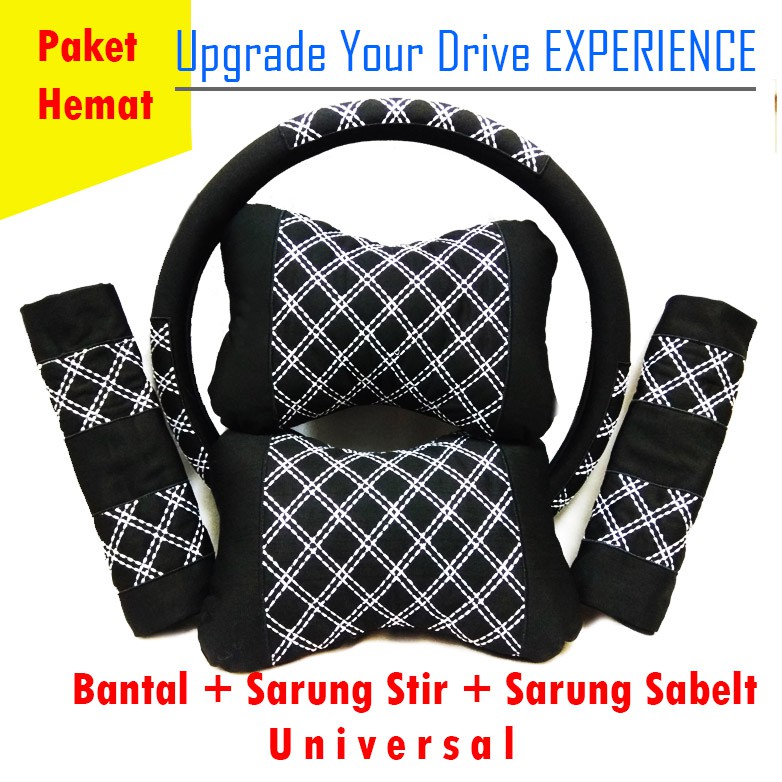 Paket bantal sarung stir seatbelt bordir diamond full dacron